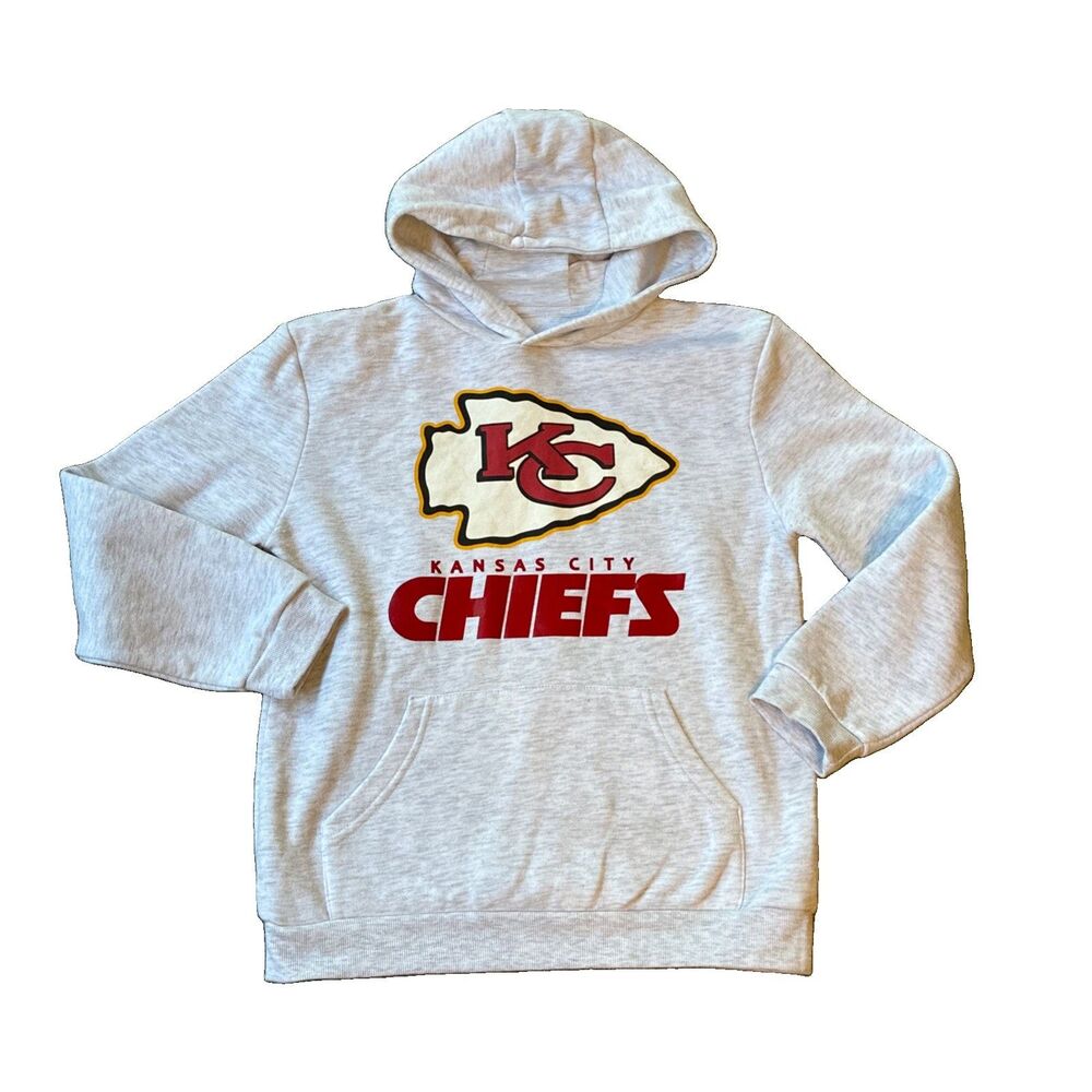 Kansas City Chiefs Youth NFL Gray Pullover Large Logo Fan Hoodie Size 10